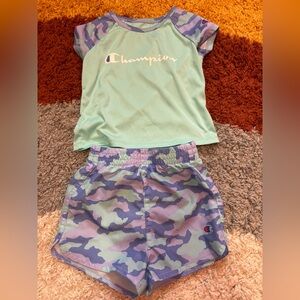 Champion Mint Top and Purple Camo Shorts Set